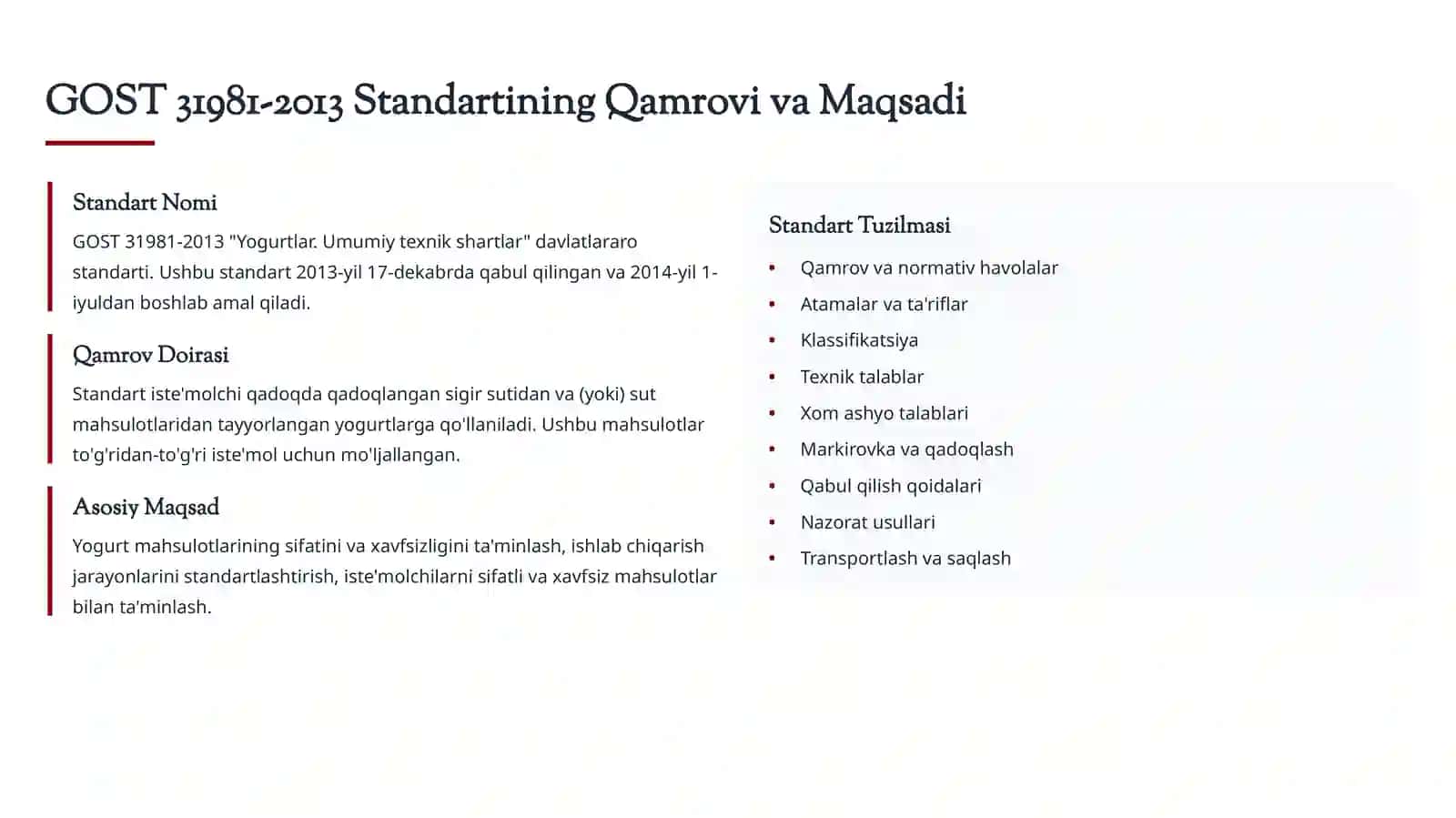 3.2%li yogurtni sifat koʻrsatkichlarini GOST standart boʻyicha oʻrganish. 3
