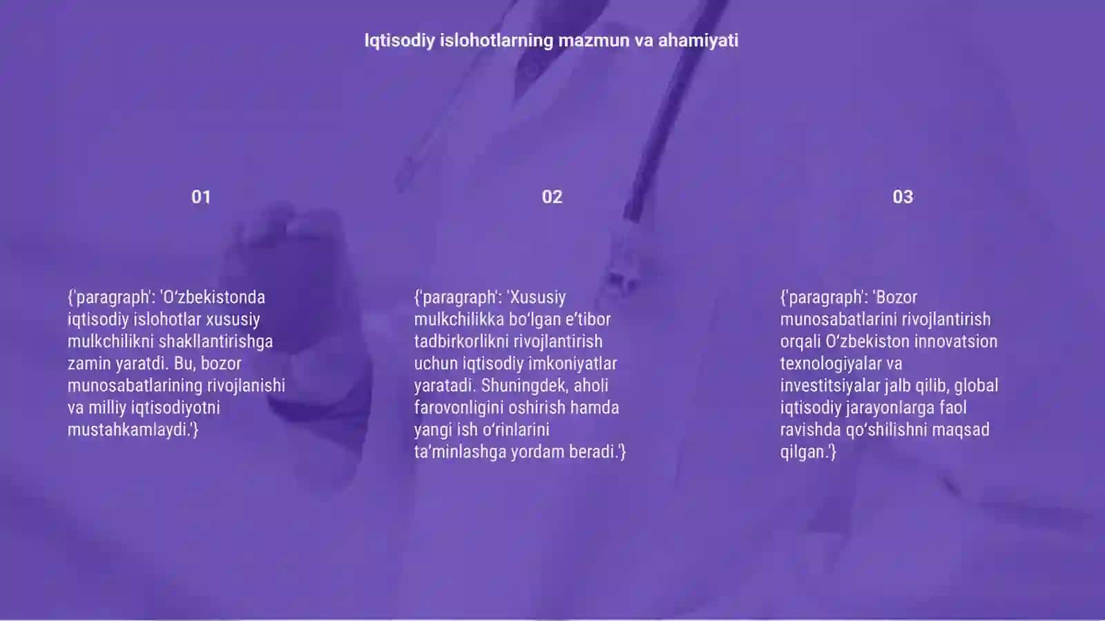 Iqtisodiy islohotlar xususiy mulkchilikning shakllanishi Oʻzbekistonda Bozor munosabatlarinig rivojlanishi 3