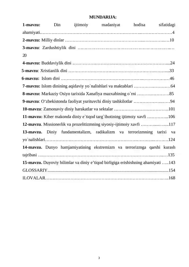 Dinshunoslik fani O‘quv-uslubiy majmua 3
