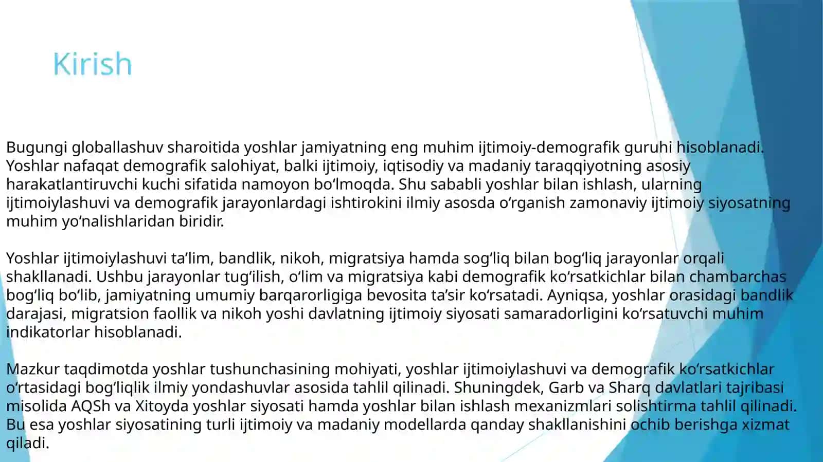 Yoshlar oʻziga hos demografik guruh sifatida 3