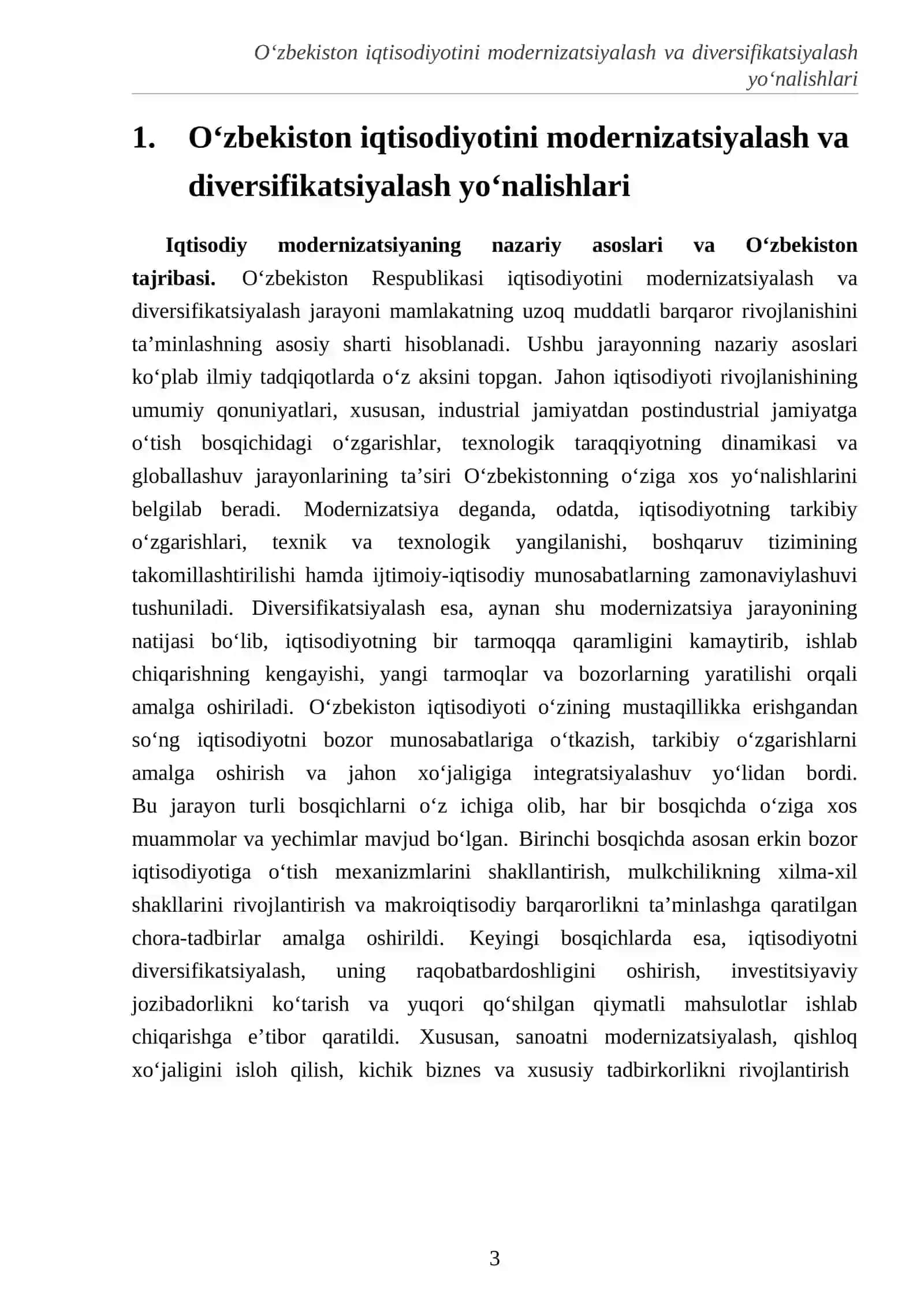 O‘zbekiston iqtisodiyotini modernizatsiyalash va diversifikatsiyalash yo‘nalishlari 3