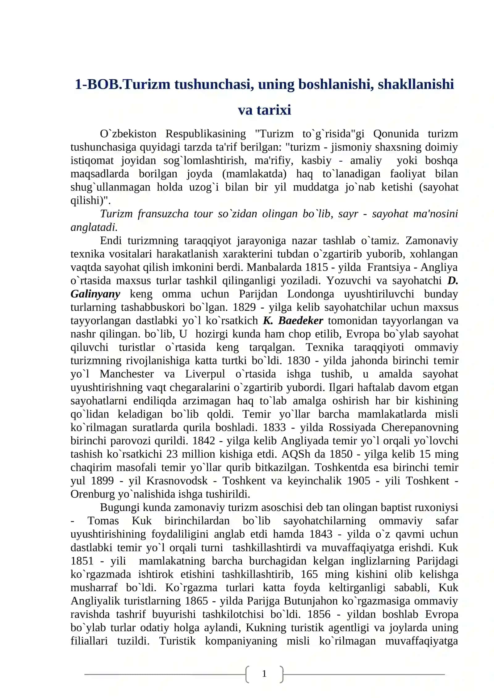 BOB. Turizm tushunchasi, uning boshlanishi, shakllanishi va tarixi 3