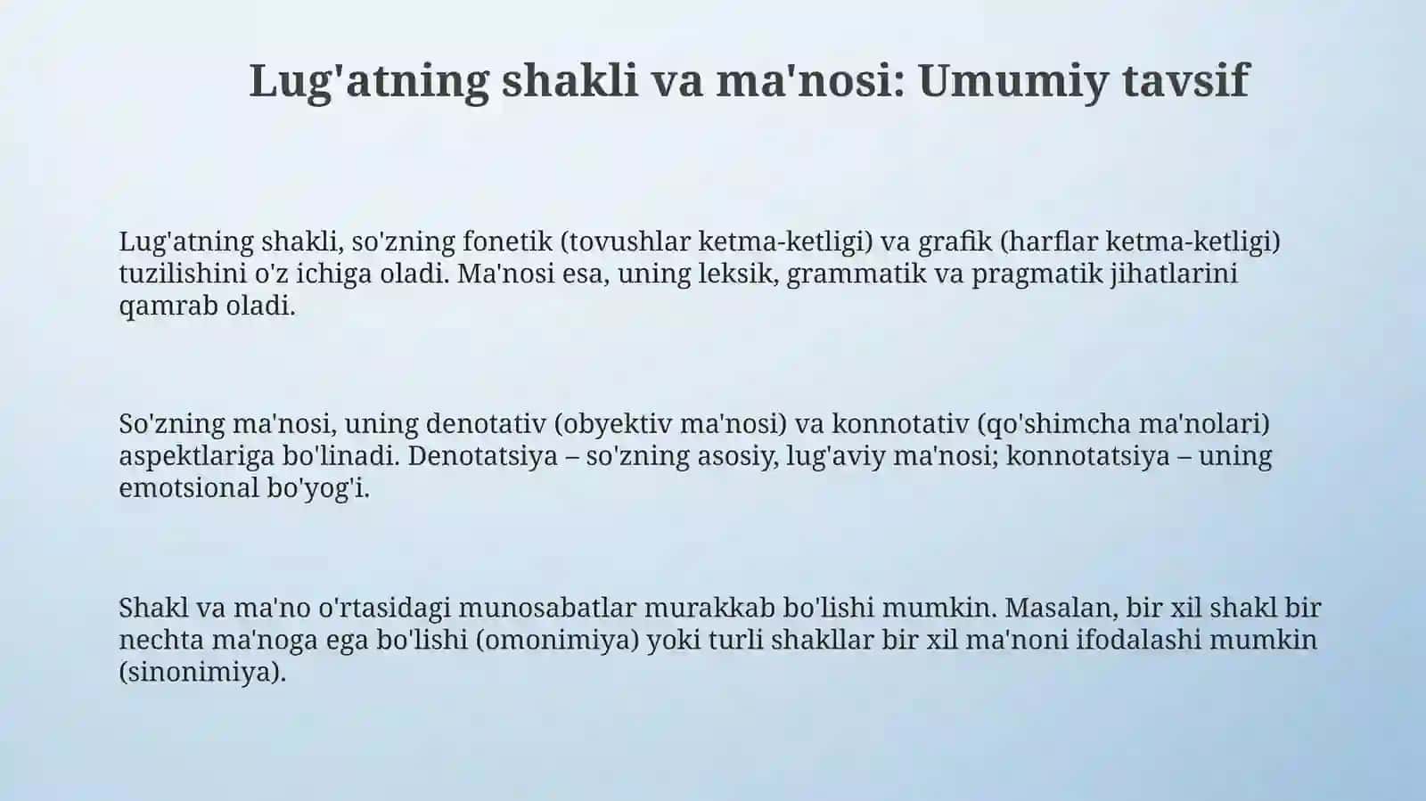 Lug'atning shakli va ma'nosi: Umumiy tushunchalar 3