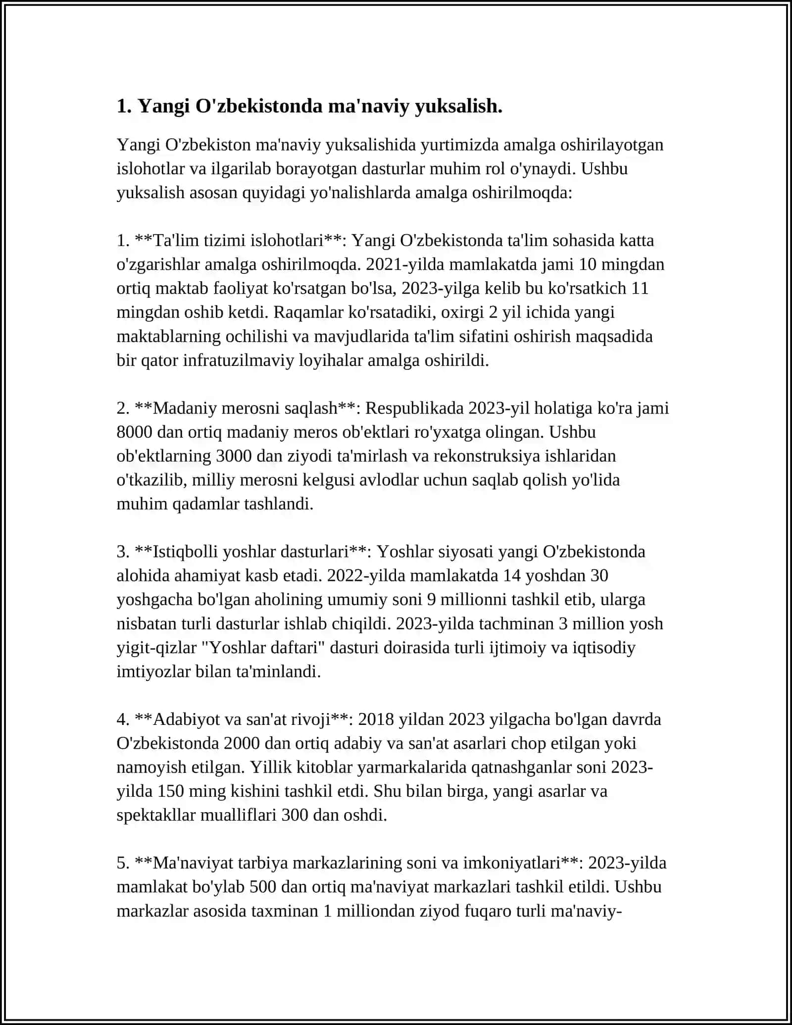 YANGI O’ZBEKISTONDA AMALGA OSHIRILAYOTGAN MA’NAVIY O’ZGARISHLAR 3