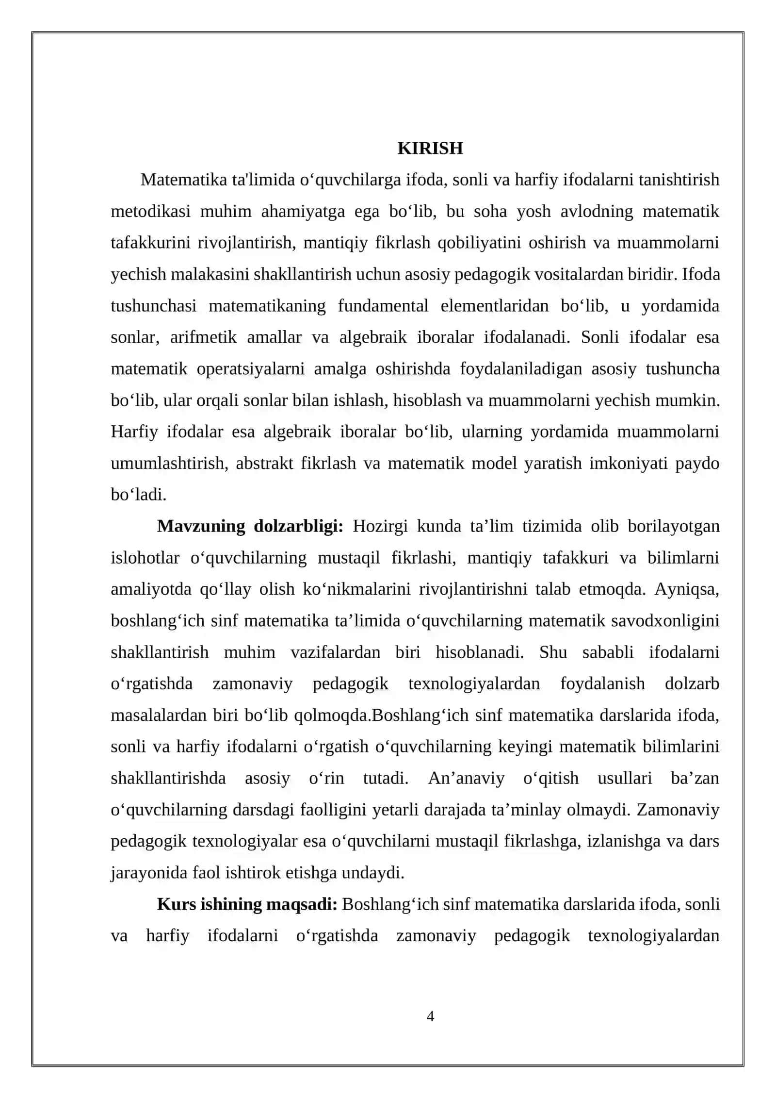 BOSHLANG’ICH SINF O‘QUVCHILARGA IFODA, SONLI VA HARFIY IFODALAR HAQIDA TUSHUNCHALAR BERISH 3