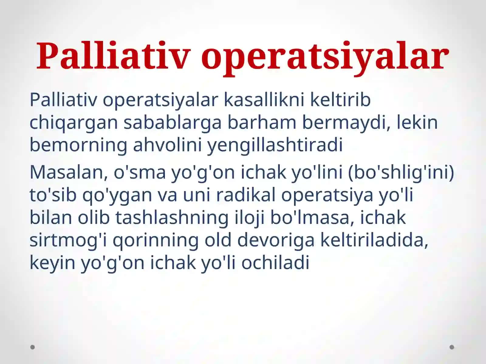 Xirurgik operatsiya turlari. Operatsiya oldi va keyengi davrlar 3