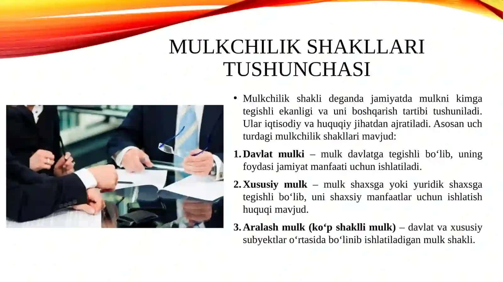 Mulkchilik shakllarining biznes huquqidagi o'rni 3
