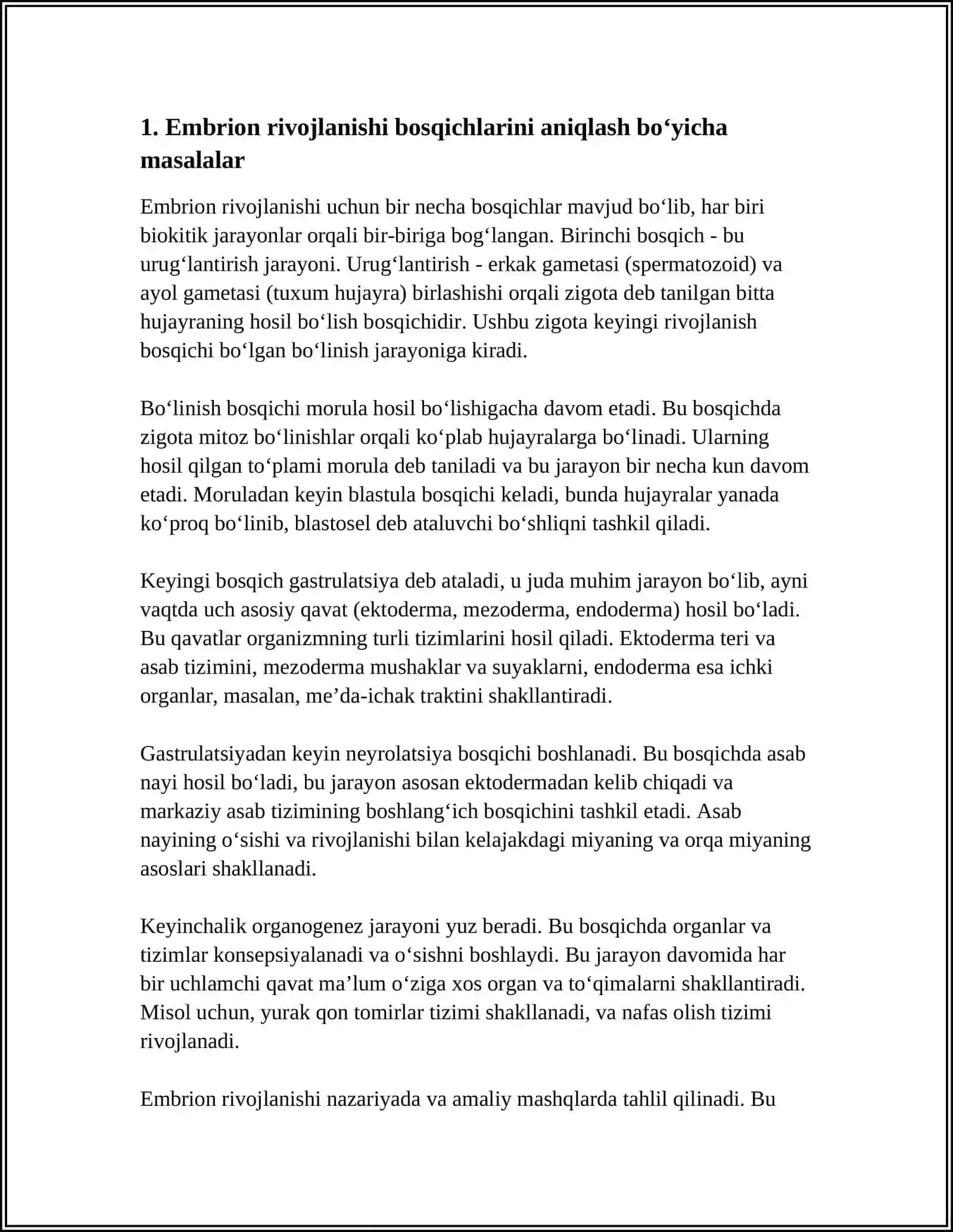ORGANIZMLARNING INDIVIDUAL RIVOJLANISHI BO'YICHA MASALA VA MASHQLAR YECHISH 3