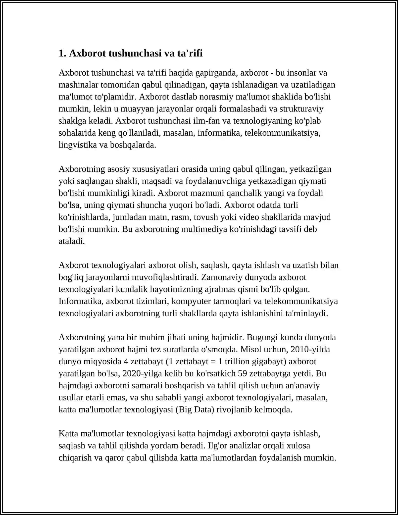 AXBAROT VA UNING TURLARIGA TURLI SOHALARDAN. MISOLLAR KELTIRISH. AXBAROTNI FAN UCHUN AHAMIYATI VA XUSUSIYATLARNI CHUNTIRING 3