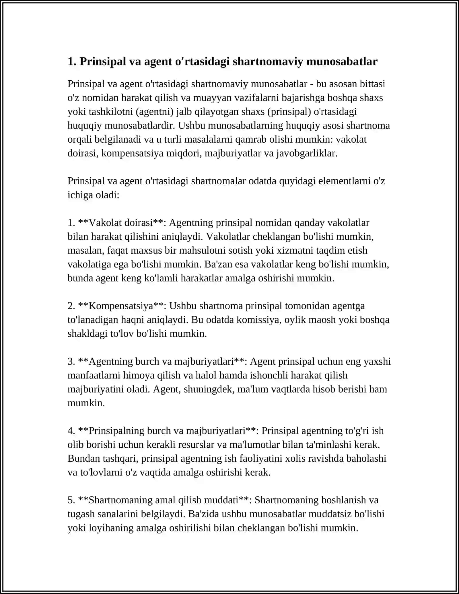 «PRINSIPAL» VA «AGENT» O‘ZARO MUNOSABATLARI MUAMMOSI 3