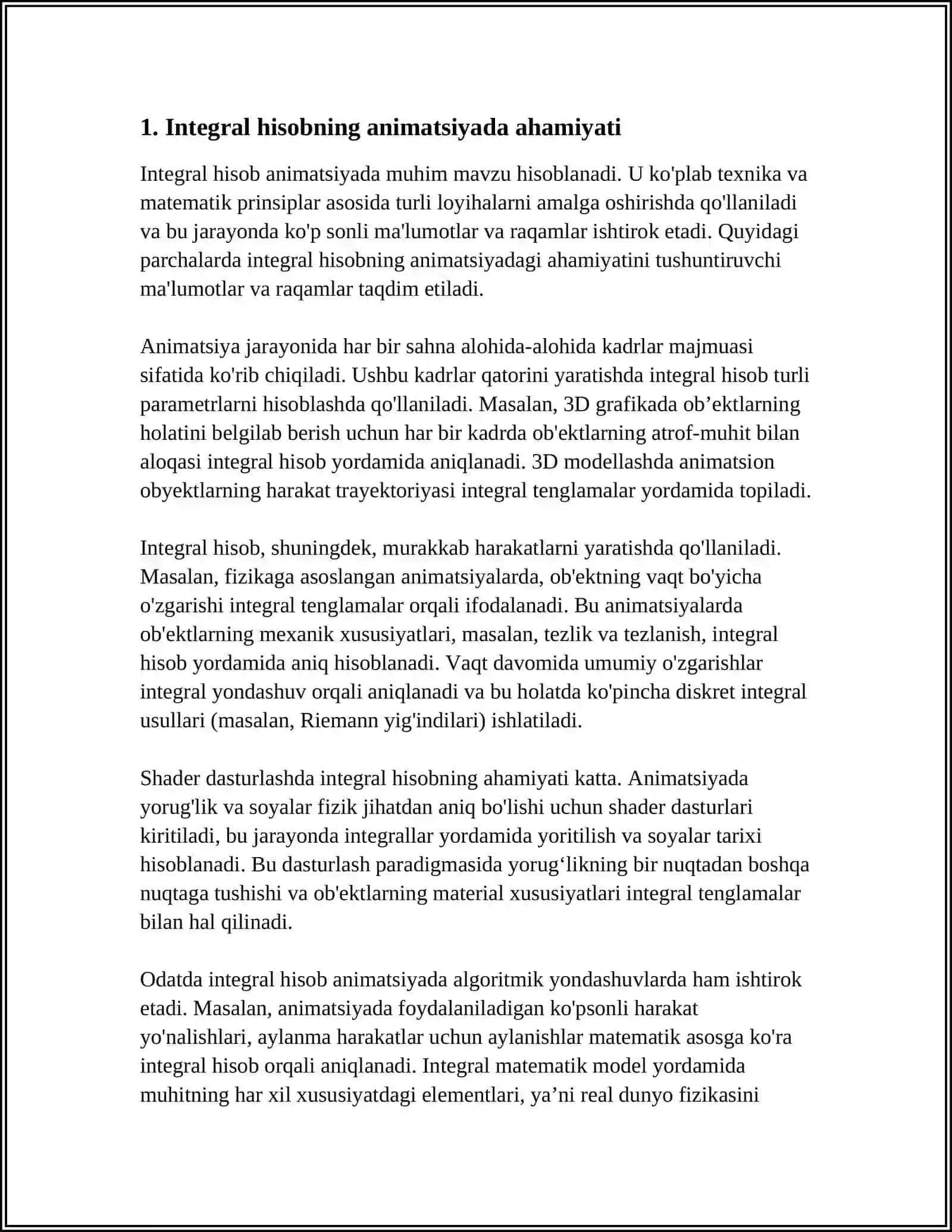 ANIMATSION FILMLARDA HARAKAT VA OBYEKTLAR DEFORMATSIYASIDA INTEGRAL HISOB TATBIQLARI 3