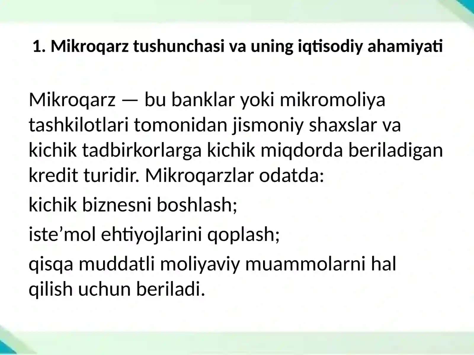 Banklarda mikroqarzlarni ajratish mexanizmlarning takomillashtirilishi 3