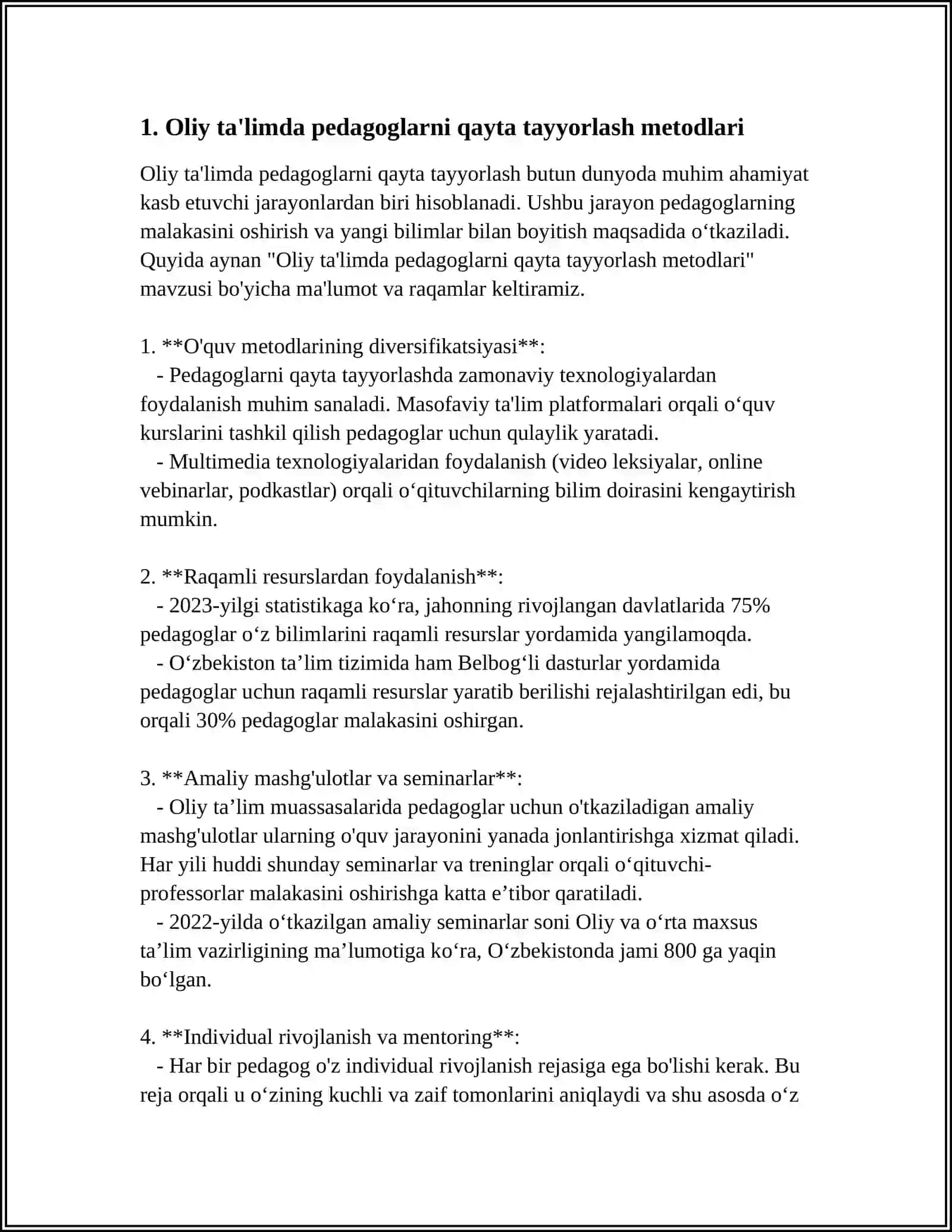 OLIY TALIM TIZIMIDA KADRLAR TAYYORLASH,QAYTA TAYYORLASH MALAKASINI OSHIRISH VA PEDAGOGLARNING ILMIY -INNOVATSION ISHLARNI MAZMUNI 3