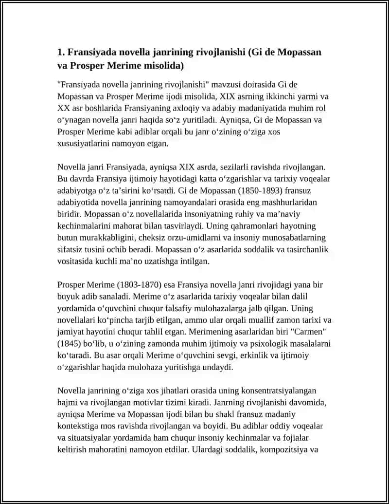 FRANSIYADA NOVELLA JANRI. GI DE MOPASSAN VA PROSPYER MERIME IJODI MISOLIDA 3