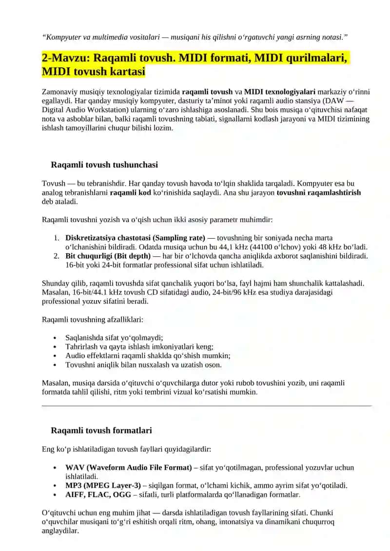 Kompyuterning umumiy tuzilishi, bosh prinsipi va uning ishini tashkil etish. Multimedia vositalari 3
