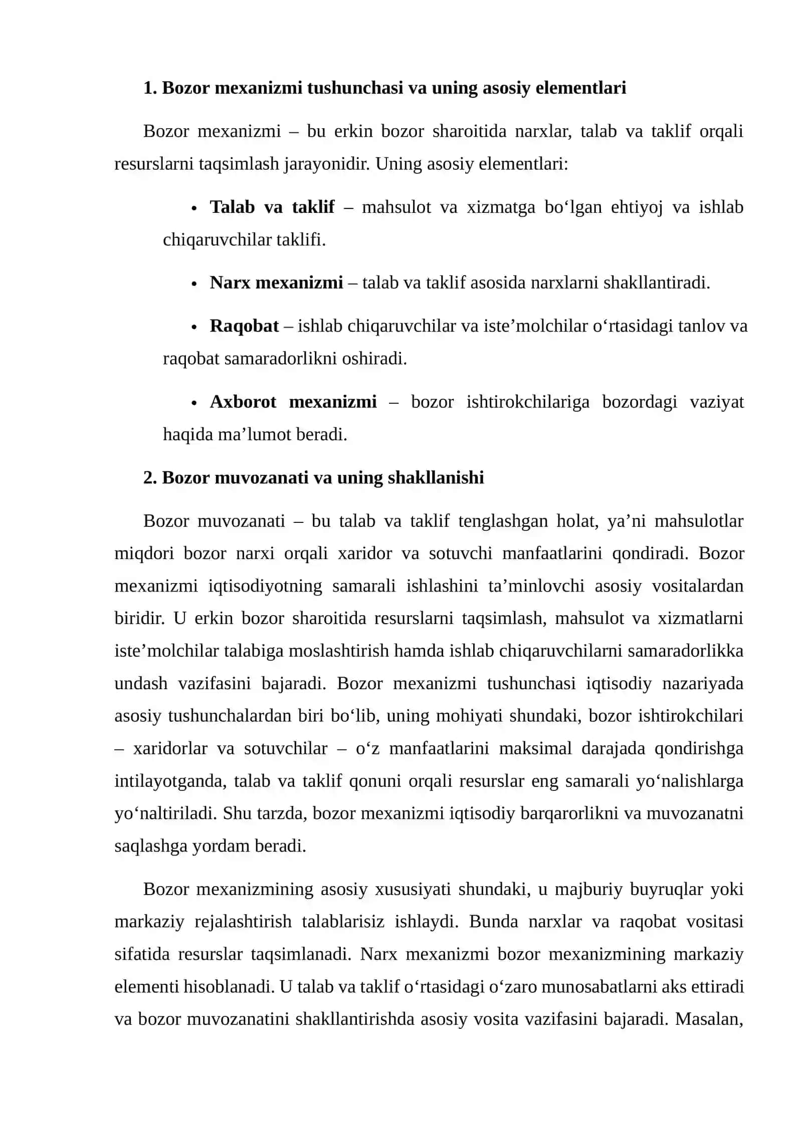 Bozor Muvozanatini Ta’minlashda Bozor Mexanizmining O‘rni 3