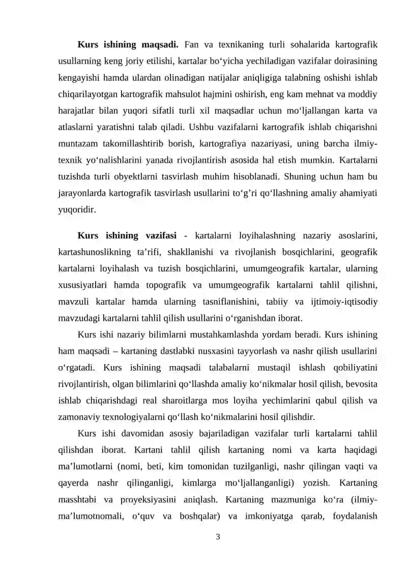 Geografik kartalarda voqea va hodisalarni tasvirlashda qo‘llaniladigan kartografik tasvirlash usullarini o‘rganish hamda ularni tahlil qilish 3