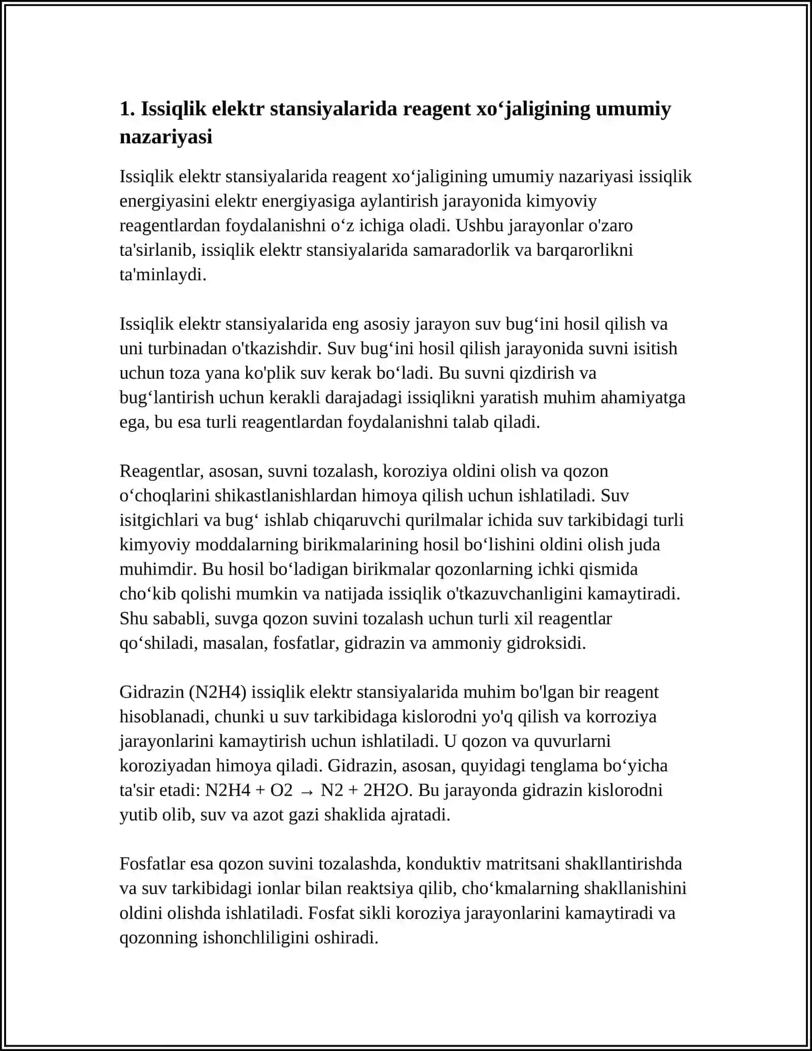 Issiqlik elektr stansiyalarida reagent xo‘jaligi 3