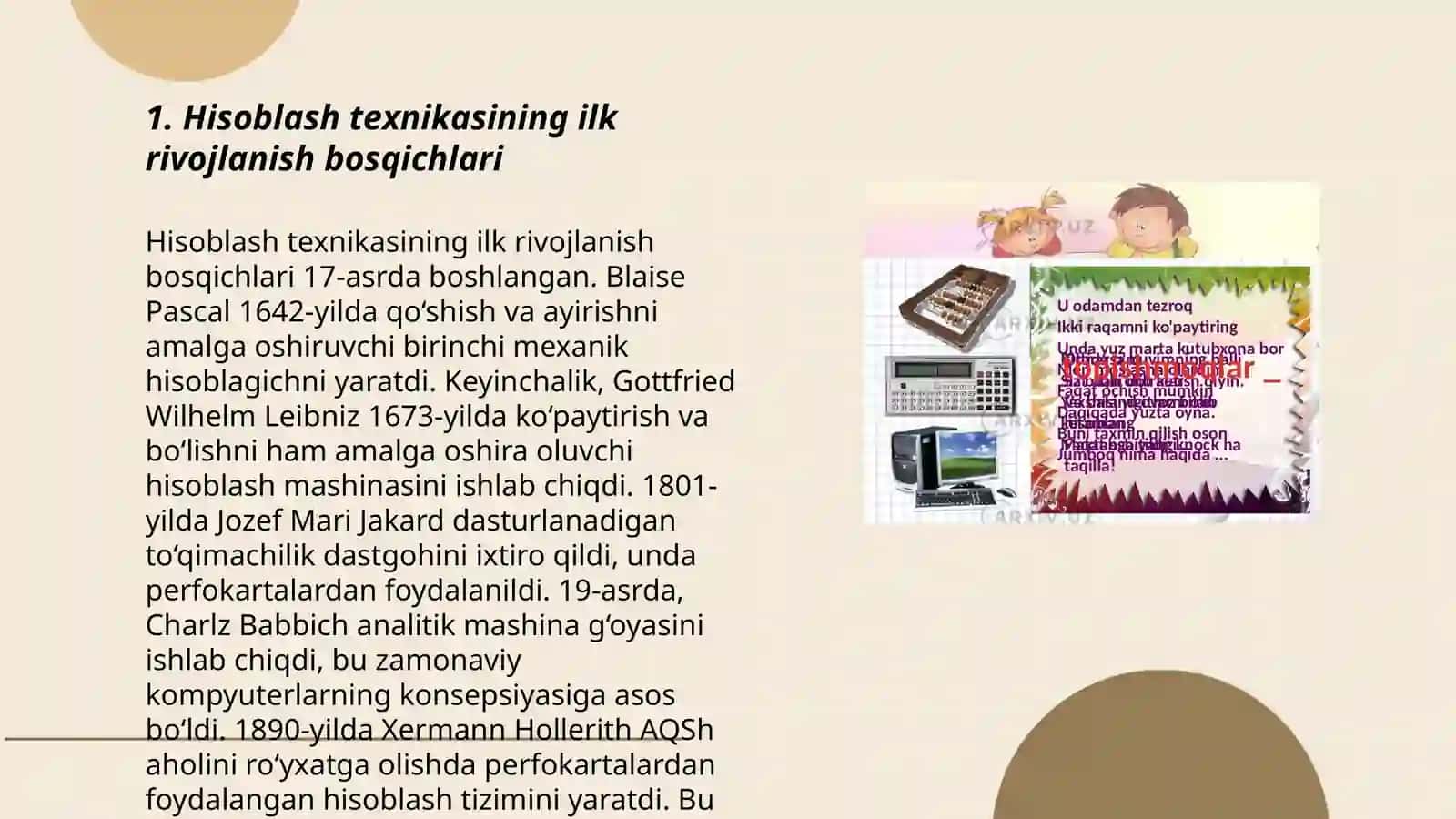 Hisoblash texnikasi rivojlanish tarixi va avlodlari 3
