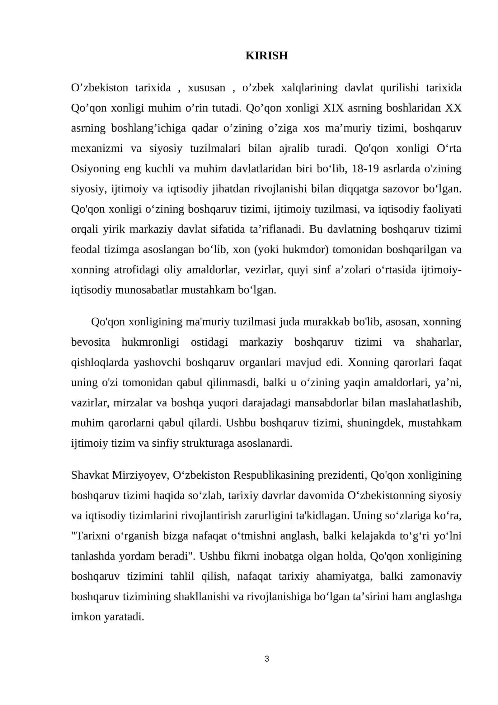 Kurs ishi: Qo’qon xonligining ma’muriy hududiy tuzilishi va boshqaruv tizimi 3