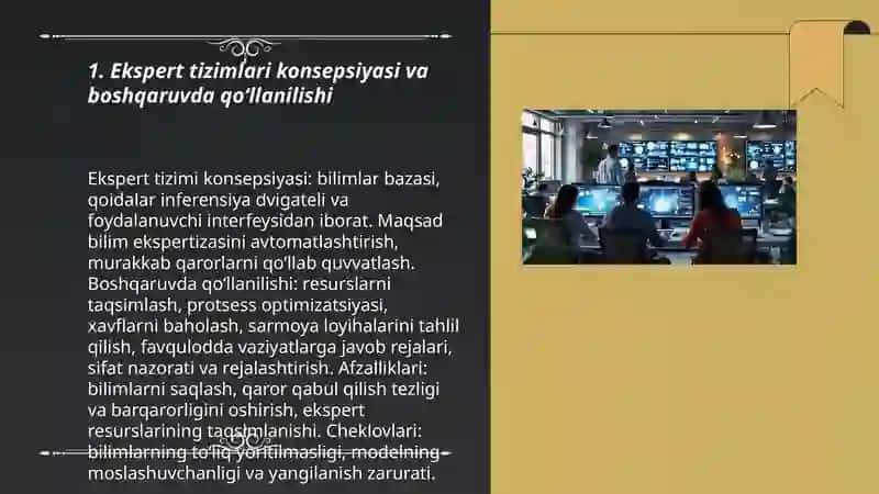 Ekspert tizimlarini boshqarishdagi o‘rni va ularni iqtisodiyot tarmoqlarida qo‘llash 3