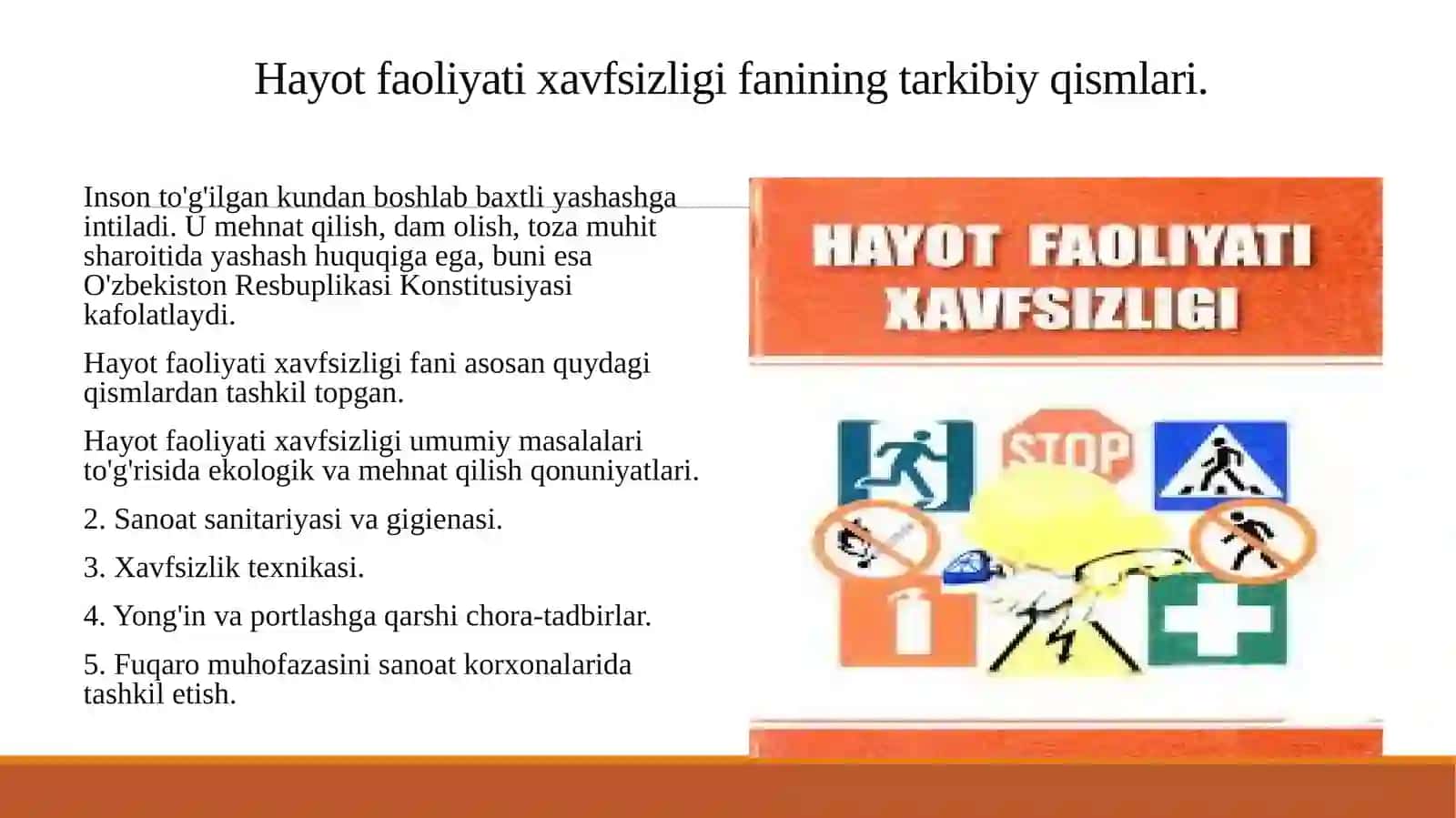 “Hayot faoliyat xavfsizligi” faniga kirish va huquqiy asoslar. 3