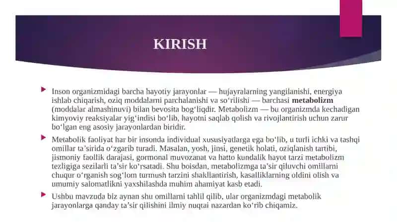 Metabolizmga tasir qiluvchi omillar 3