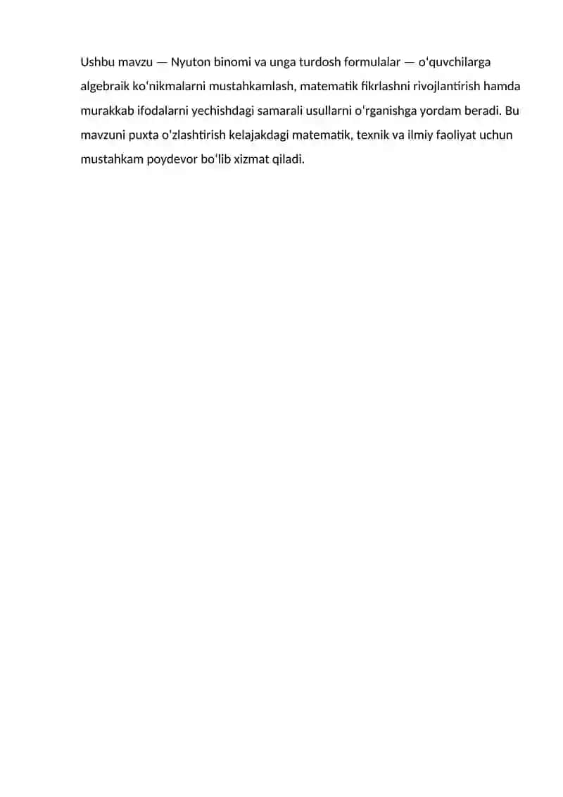 Nyuton binomi va unga turdosh bo’lgan formulalar 3