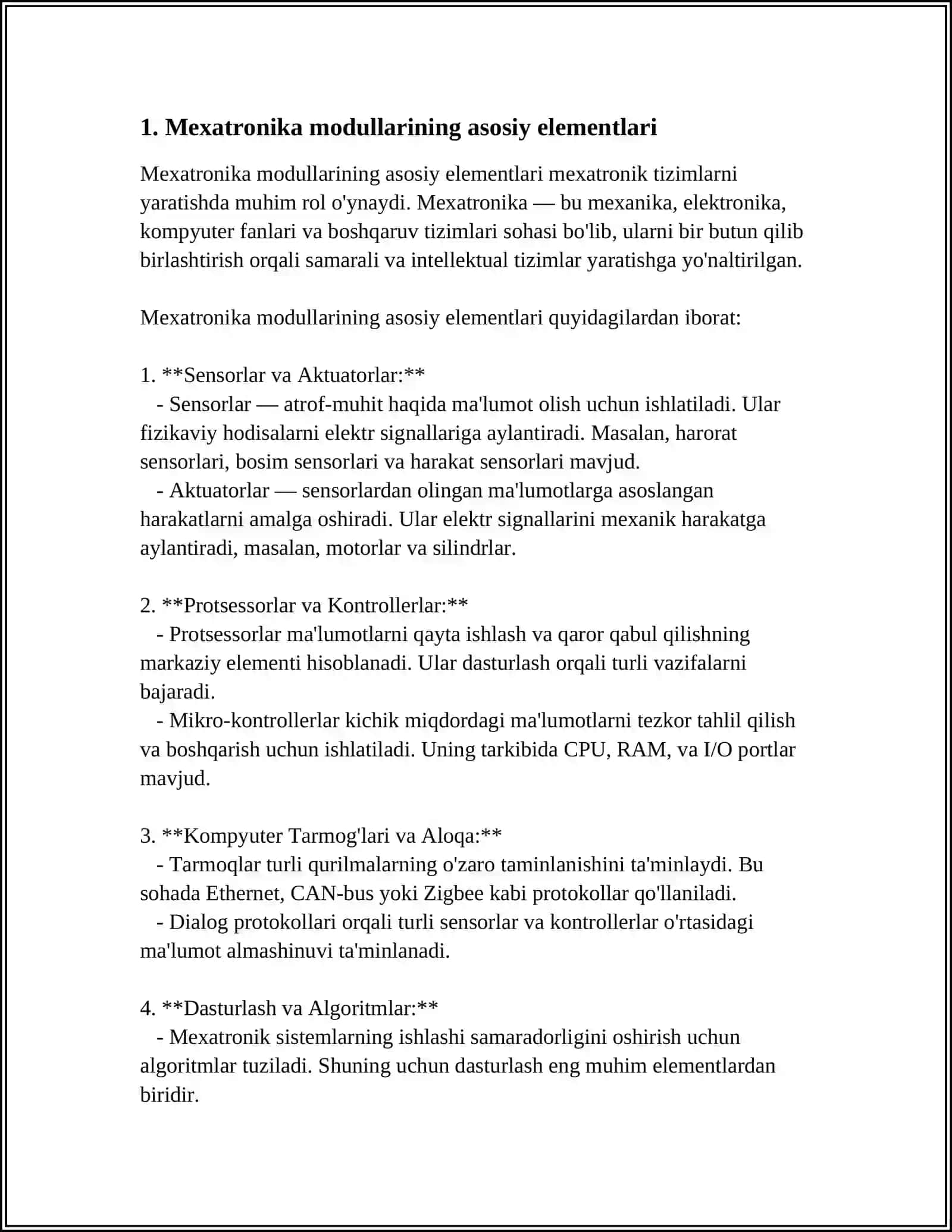 ZAMONAVIY MEXATRONIKA MODULLARI, KONSTRUKSIYALARINI VA HISOB KITOB QILISHNI OʻRGANISH 3