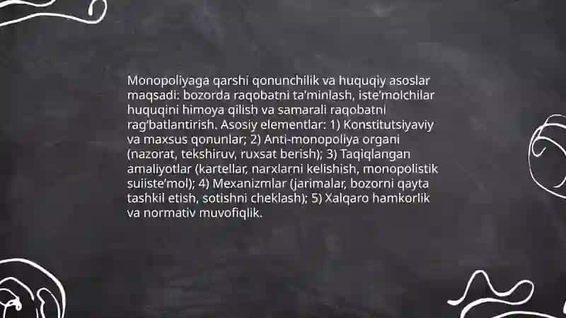 Monopoliyaga qarshi iqtisodiy siyosat varaqobatni rivojlantirish 3