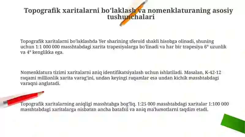 Topografik xaritalarni varaqalarga bo'lish va nomenklatura tizimlari 3