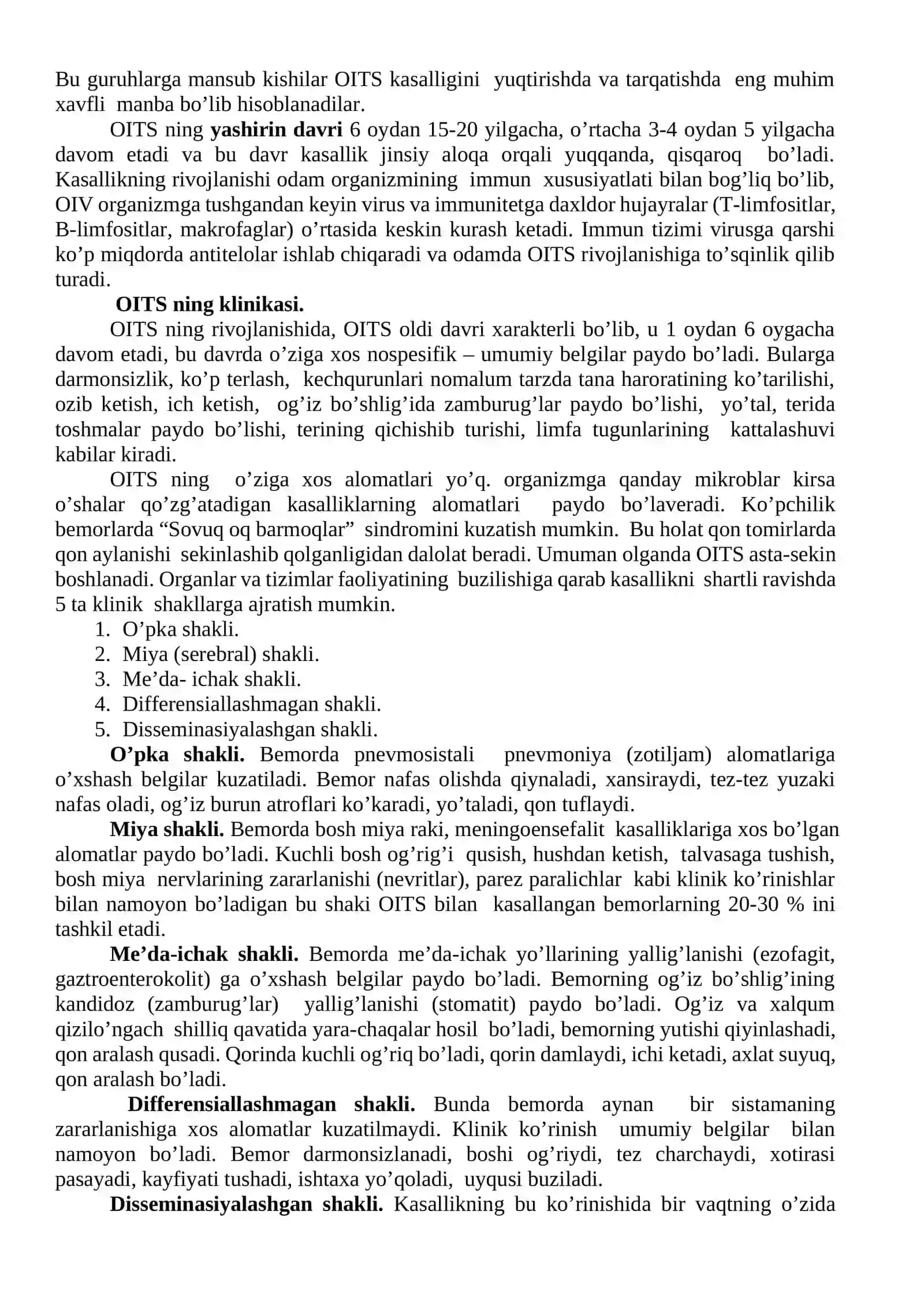 Orttirilgan immunitet tanqisligi sindromi (OITS) haqida ma’lumot. OITS ning klinik belgilari, tashxisi, davolash va oldini olish 3