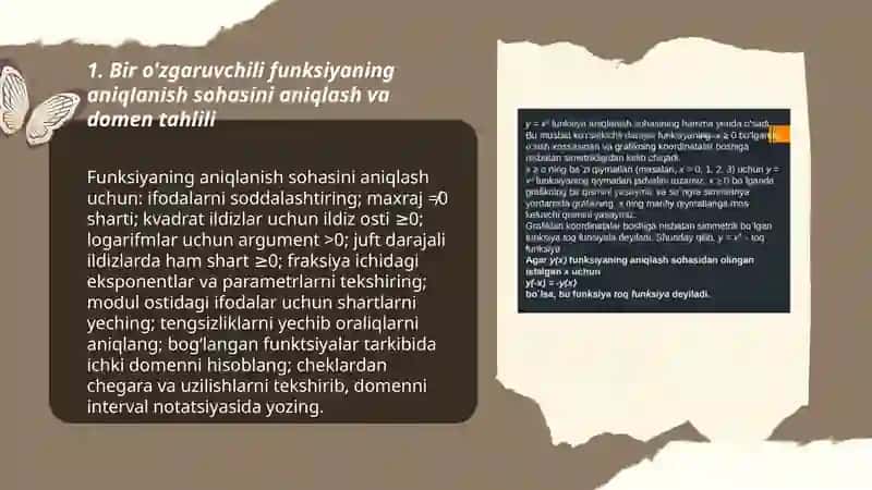 Bir o’zgaruvchili funksiyani to’la tekshirish va grafigini yasash. Aniqmas intergal. Intergallash usullari. Ba’zi iratsional funksiyalar sinfini integrallash. 3