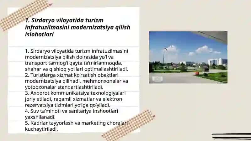 Sirdaryo viloyati turizm rivojida islohotlar 3