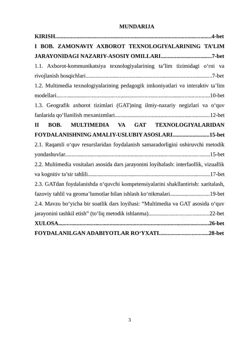 Zamonaviy Axborot texnologiyalaridan(multimedia, Geografik axborot tizimlari-GAT)dars jarayonida foy 3