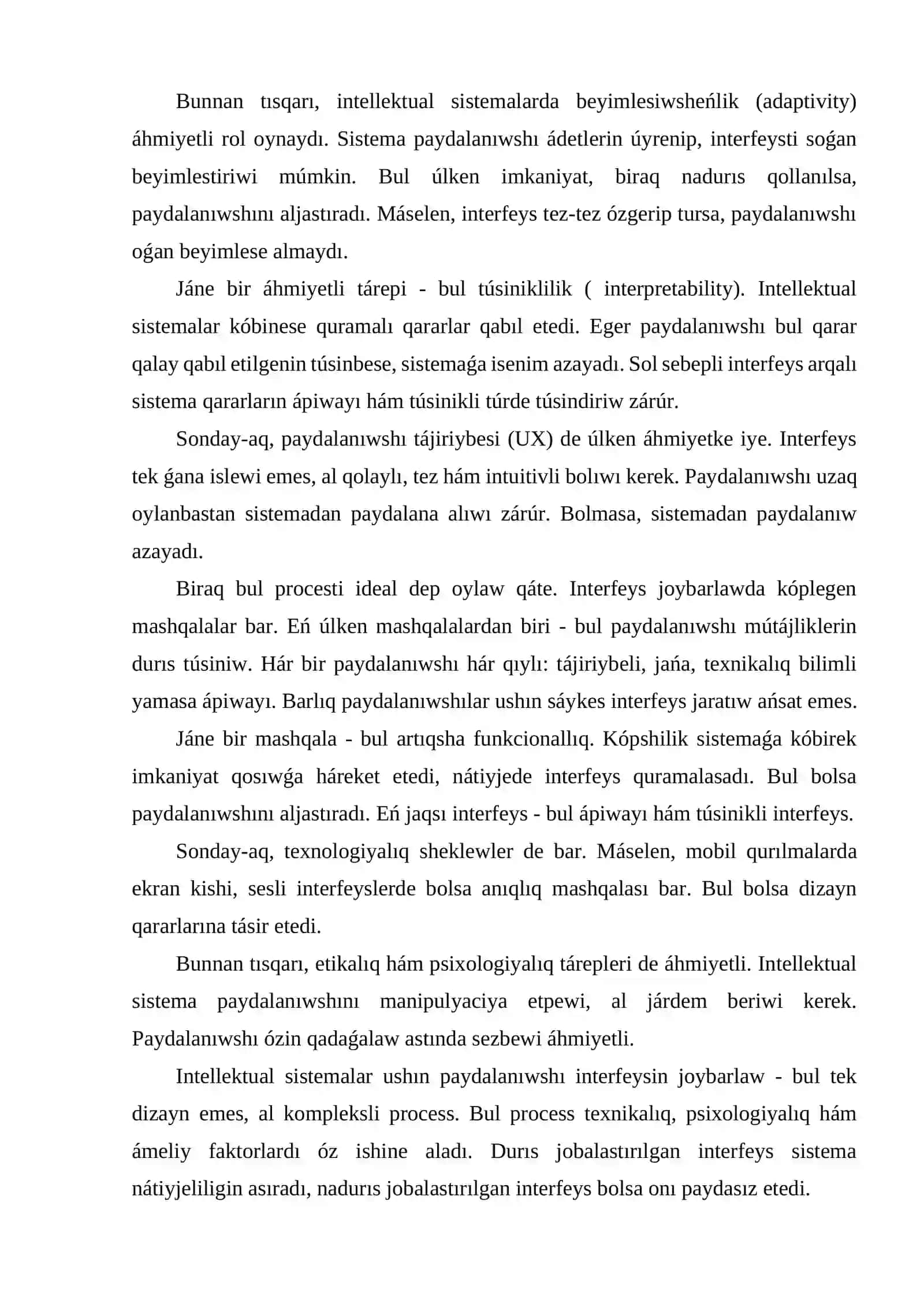 Intellektual sistemalarda paydalanıwshı interfeysi 3
