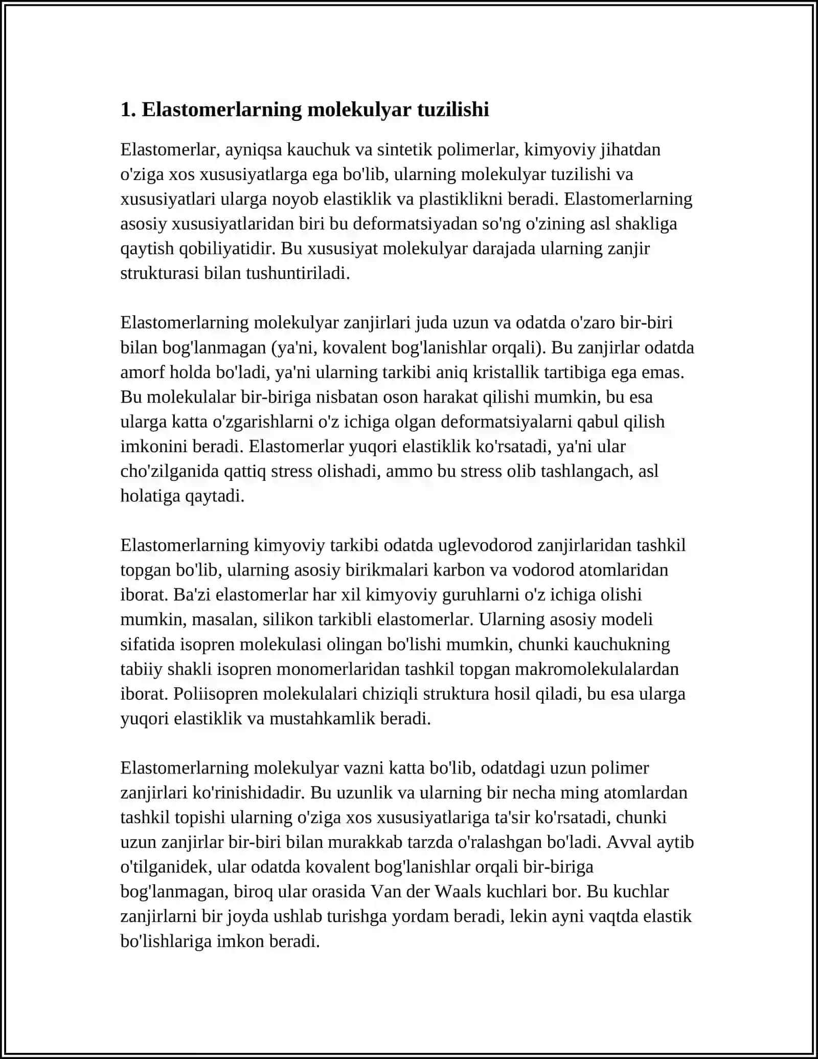 ELASTOMERLARNING MOLEKULYAR STRUKTURASI VA MAKROSKOPIK XOSSALARI 3