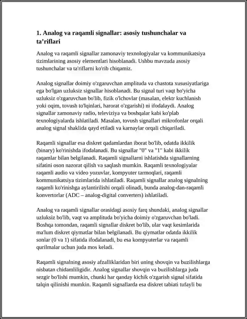 ANALOG VA RAQAMLI SIGNALLARNING O‘ZARO TAQQOSLANISHI VA QO‘LLANISH SOHALARI 3