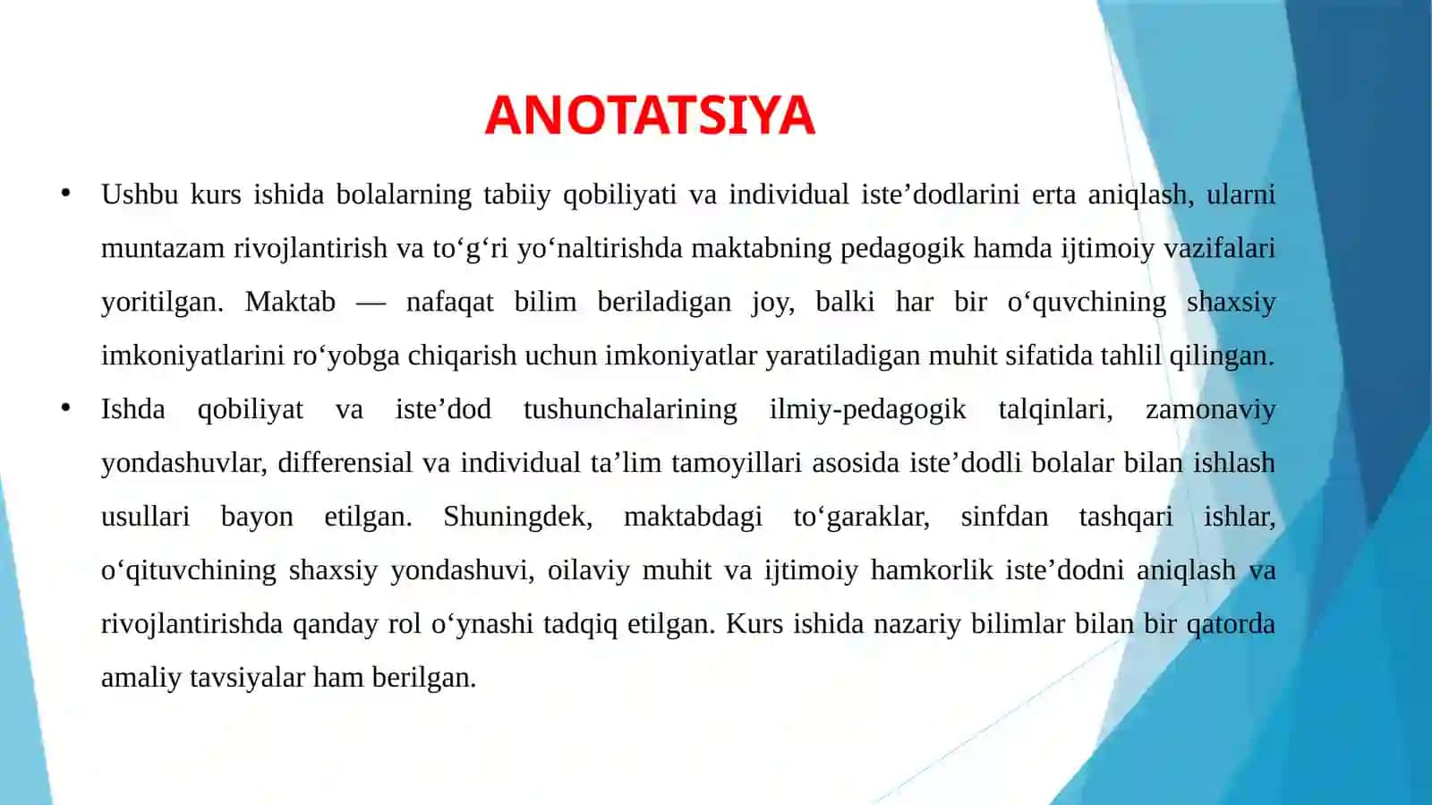 "Bolalarning qobiliyati va iste'dodlarini ro'yobga chiqarishda maktabning roli" 3