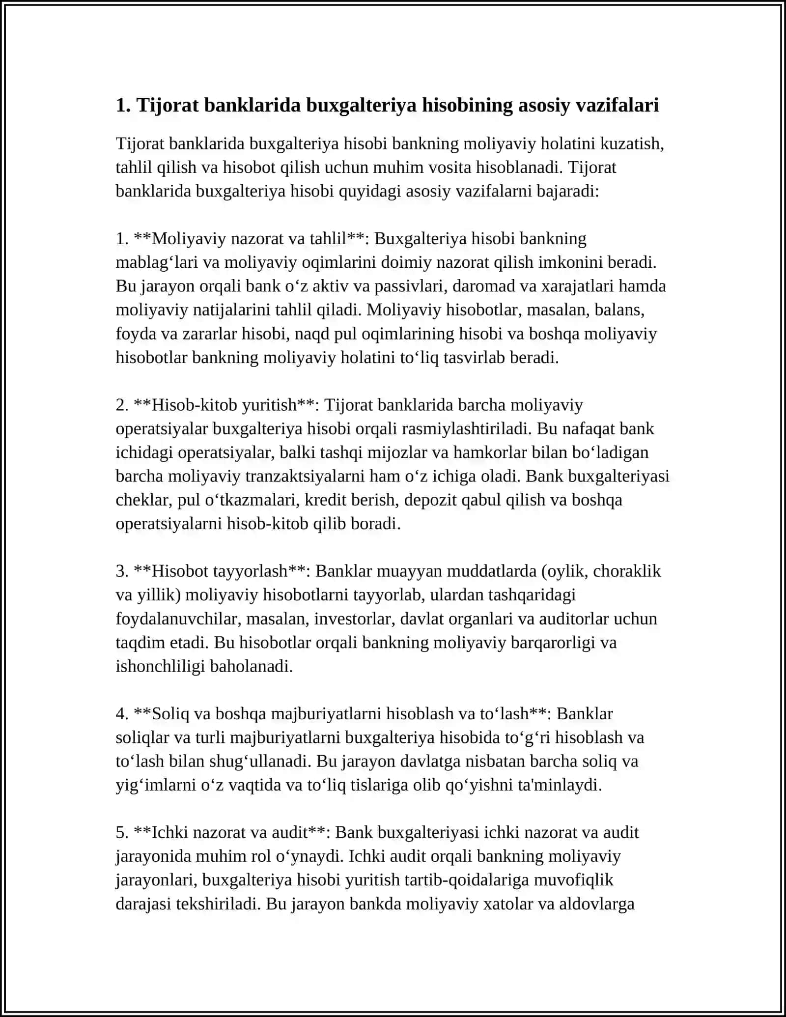 TIJORAT BANKLARIDA BUXGALTERIYA HISOBINING O'RNI VA AHAMIYATI 3