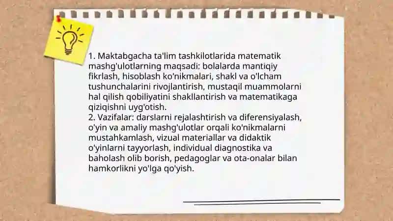 Maktabgacha ta'lim tashkilotlarida matematik mashg‘ulotlarni o'tkazish yuzasidan metodik ishlarni tashkil etish 3