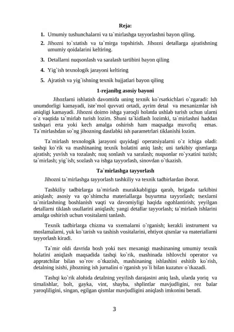 Jihоzni ta`mirlashning umumiy texnоlоgiyasi 3