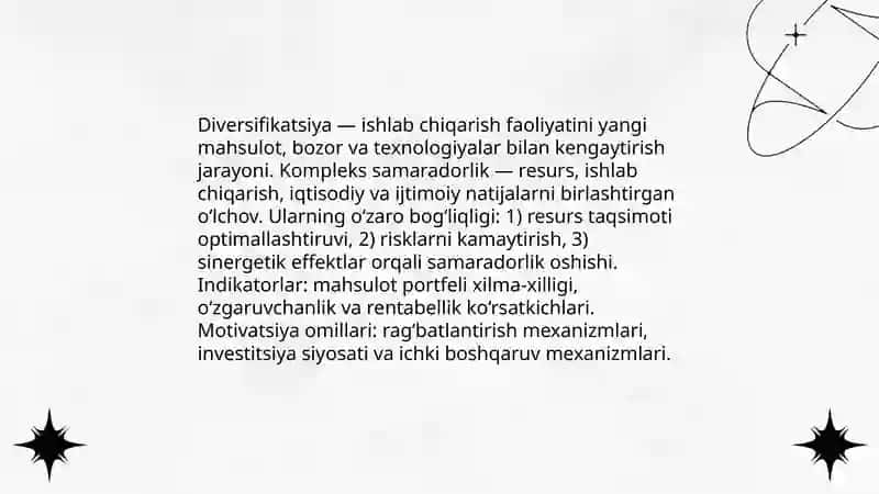 Ishlab chiqarishni diversifikatsiya qilish sharoitida kompleks samarodorligi motivatsiyasi 3