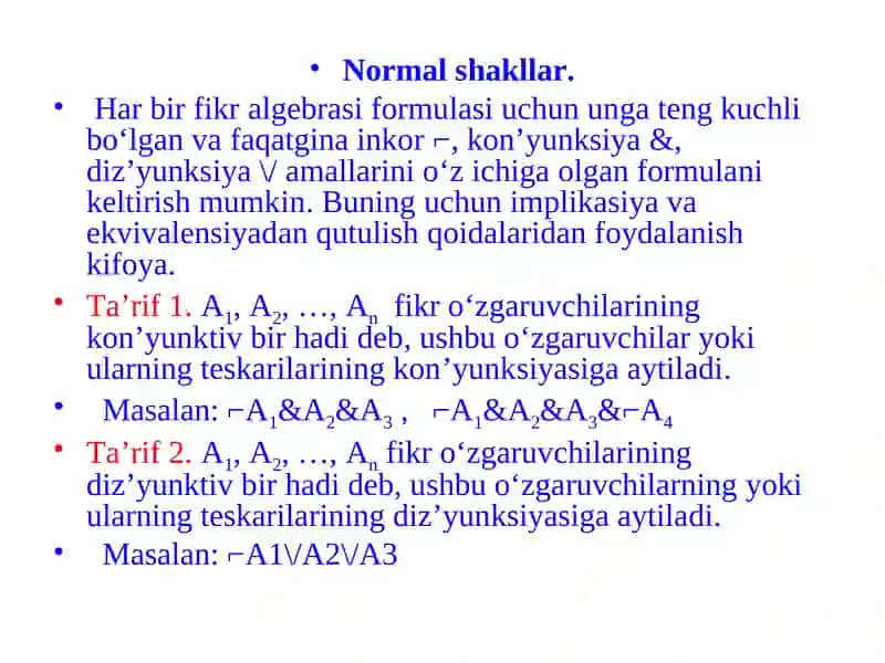 Mukammal diz’yunktiv va kon’yunktiv normal shakllar 3