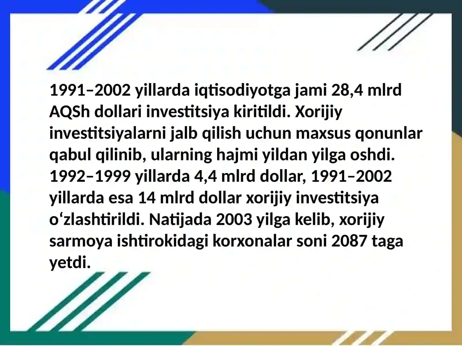 Oʻzbekistonda iqtisodiy islohotlarni amalga oshirilishi 3