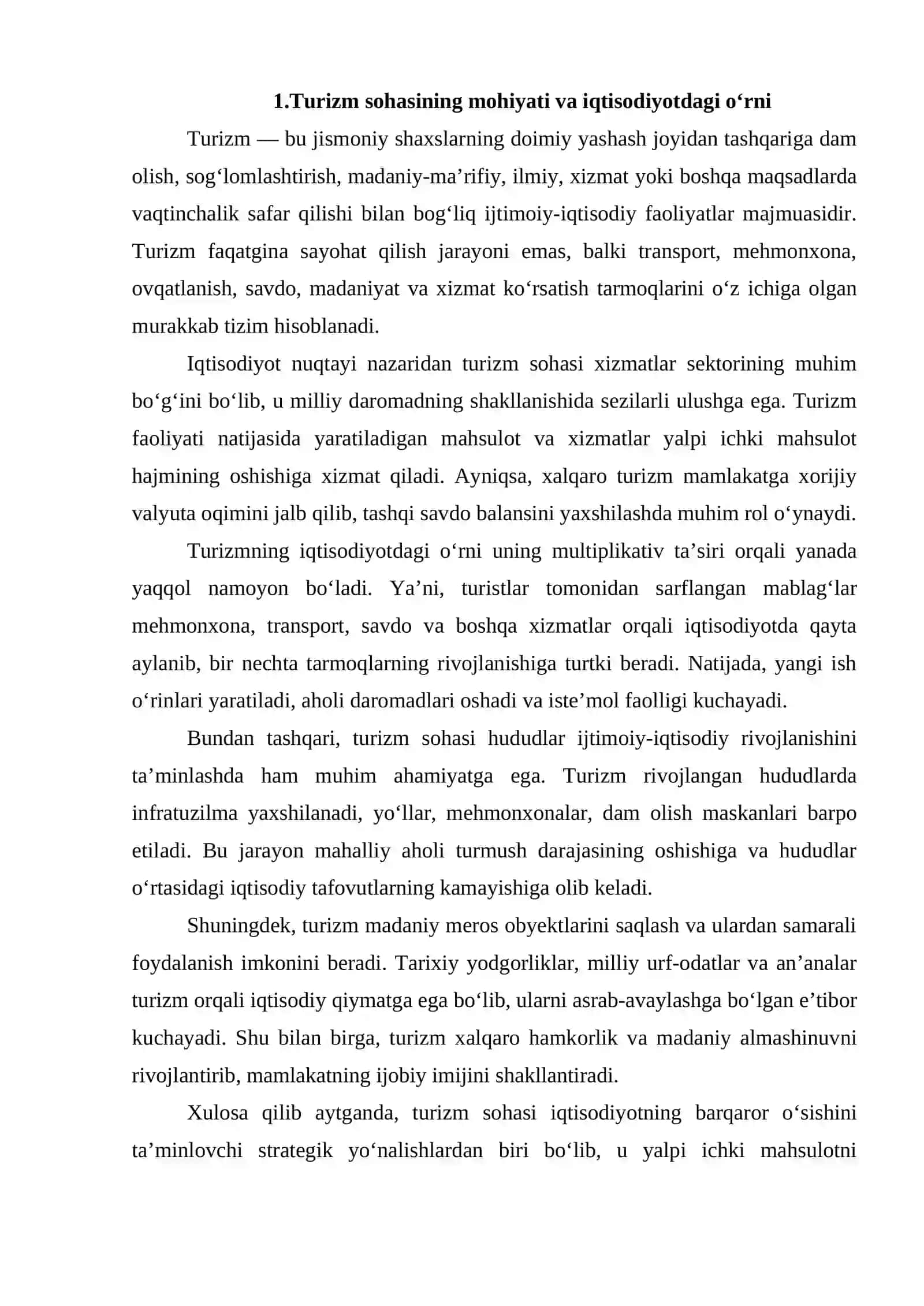 Turizm sohasining iqtisodiy o‘sishga qo‘shayotgan hissasini tahlil qilish 3