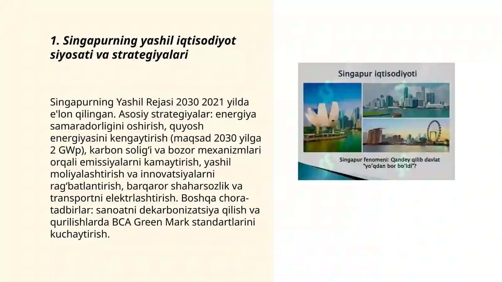Singapurning Yashil Iqtisodiyot Siyosati va Strategiyalari 3