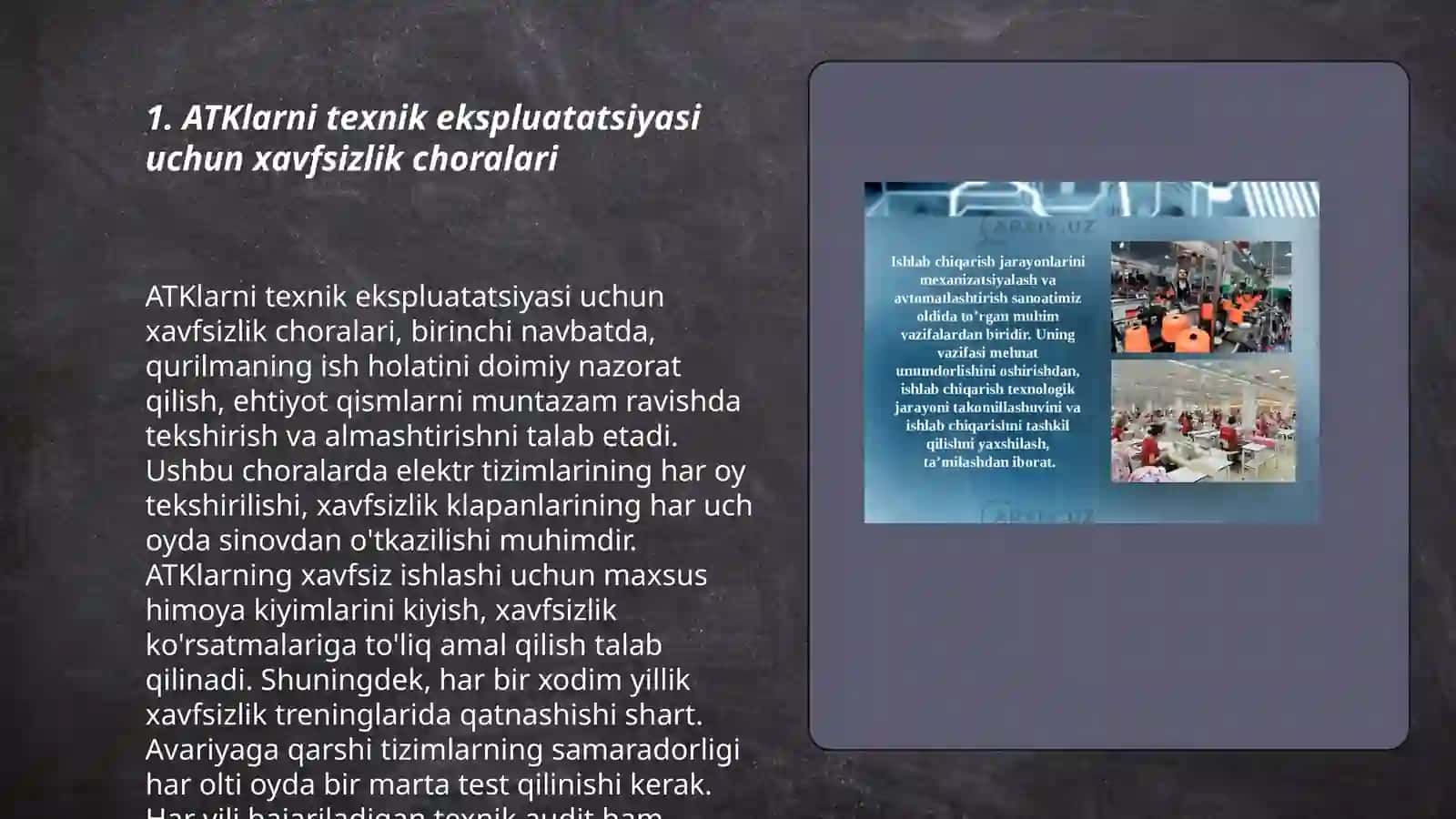 ATKlarining texnik ekspluatatsiyasi texnologik jarayonlarini boshqarish usullari 3