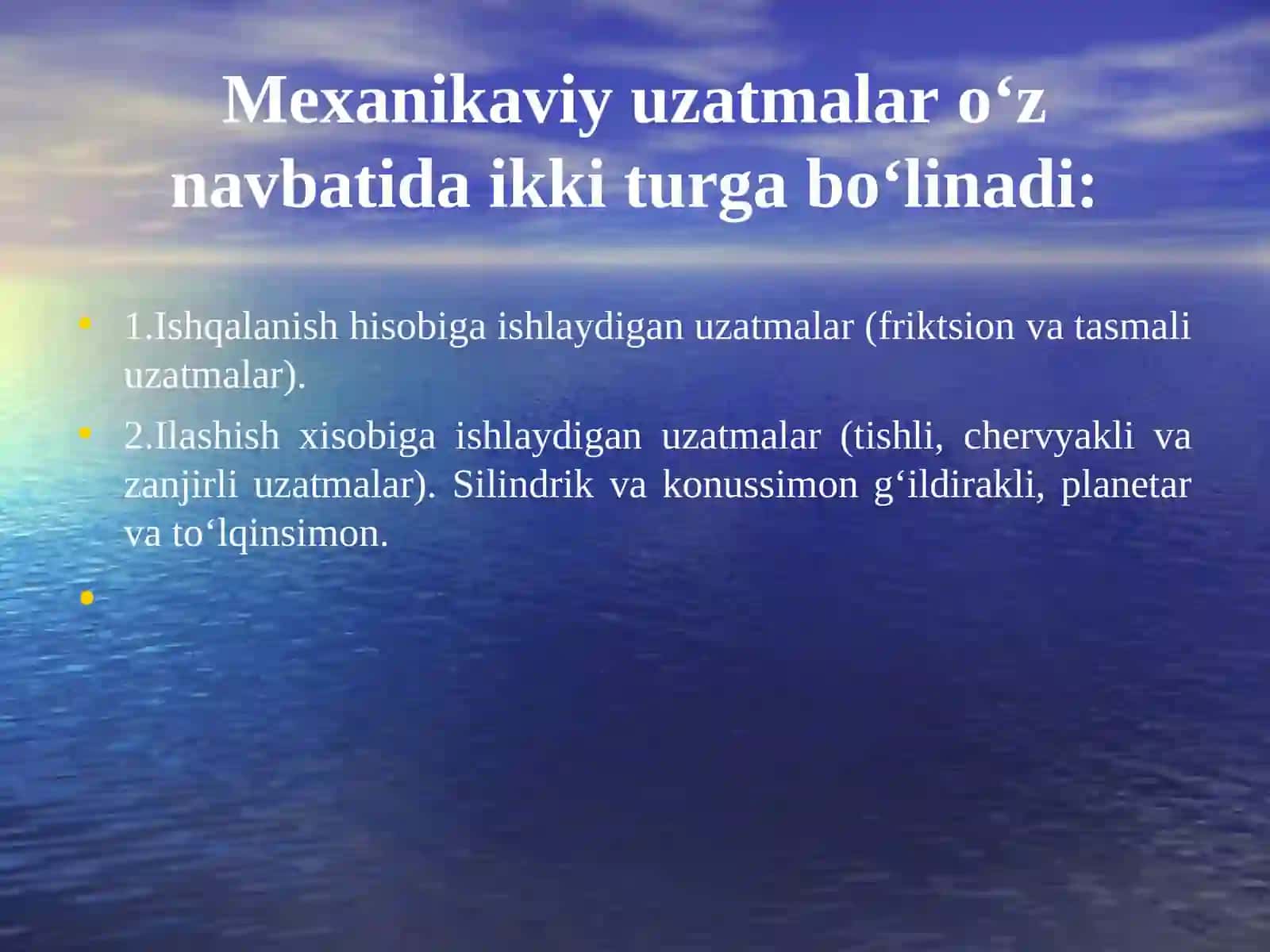 UZATMALAR. TASMALI VA ZANJIRLI UZATMALAR. UZATMALARNING GEOMETRIYASI VA KINEMATIKASI. UZATMALARDAGI KUCHLAR VA KUCHLANISHLAR 3