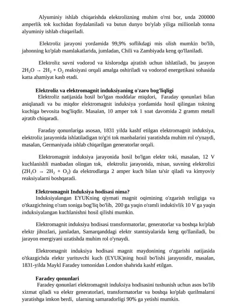 Elektromagnit induksiya hodisasi. Elektroliz qonunlari 3